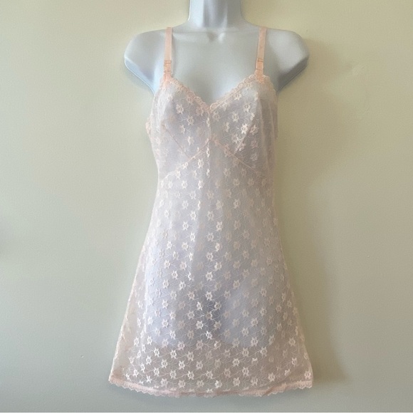 Other - Vintage sheer pink floral lace slip chemise